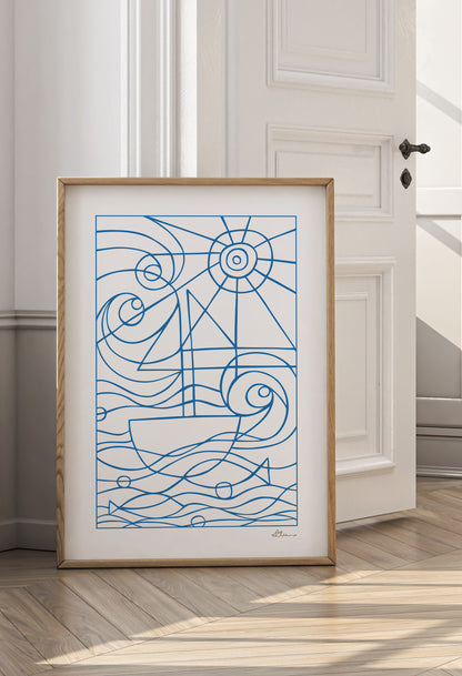 Seaside Blue / White Art Print