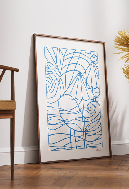 Coastal Duck Blue / White Art Print