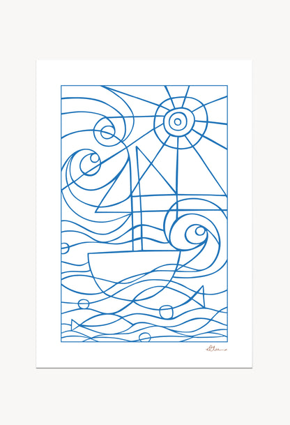 Seaside Blue / White Art Print