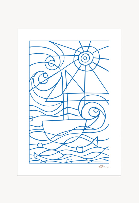 Seaside Blue / White Art Print