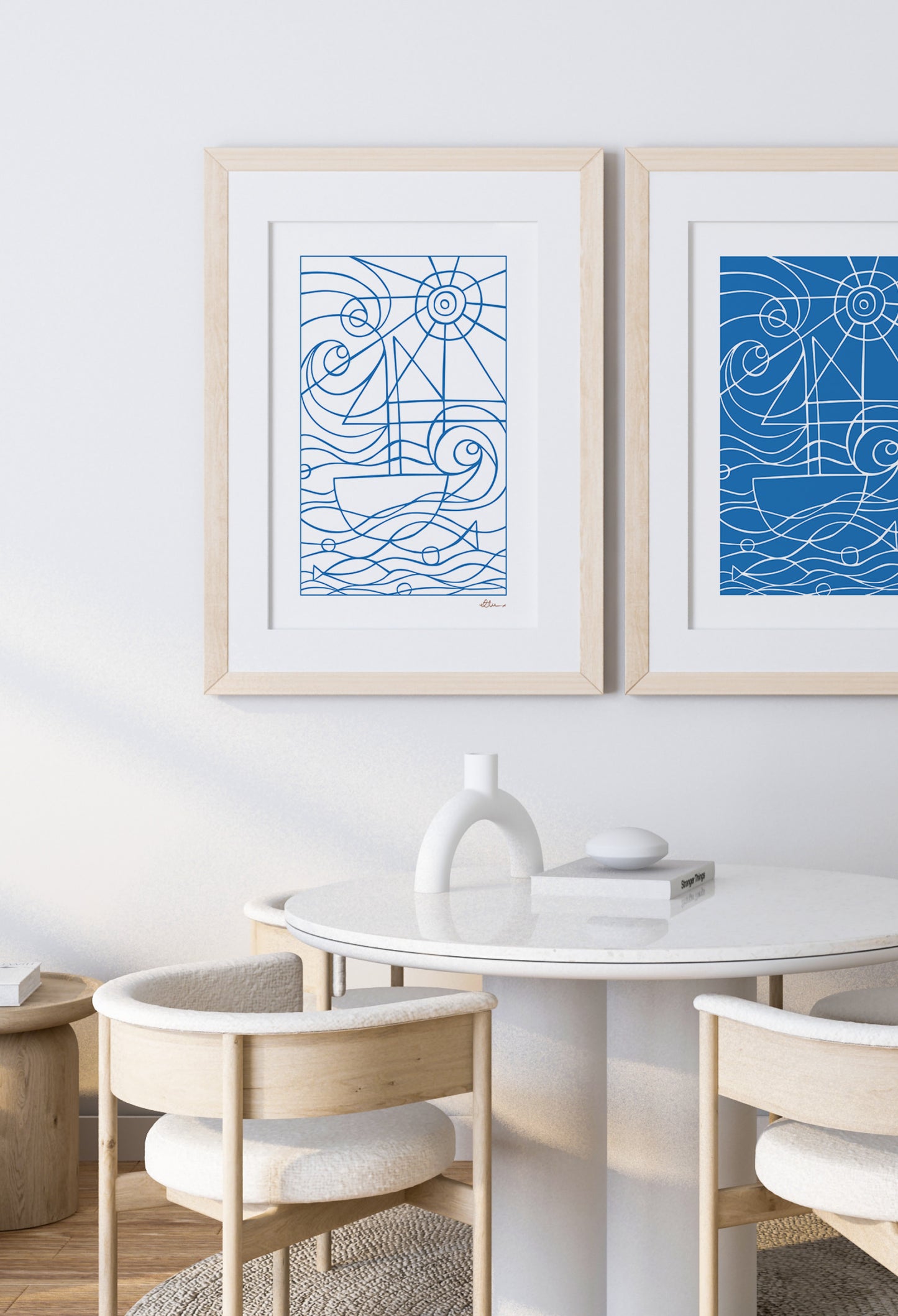 Seaside Blue / White Art Print