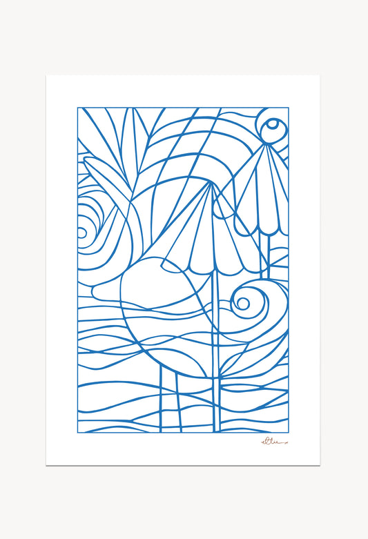 Coastal Duck Blue / White Art Print
