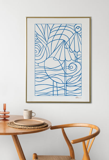 Coastal Duck Blue / White Art Print