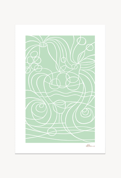 Fruit & Curves Pastel Green Art Print