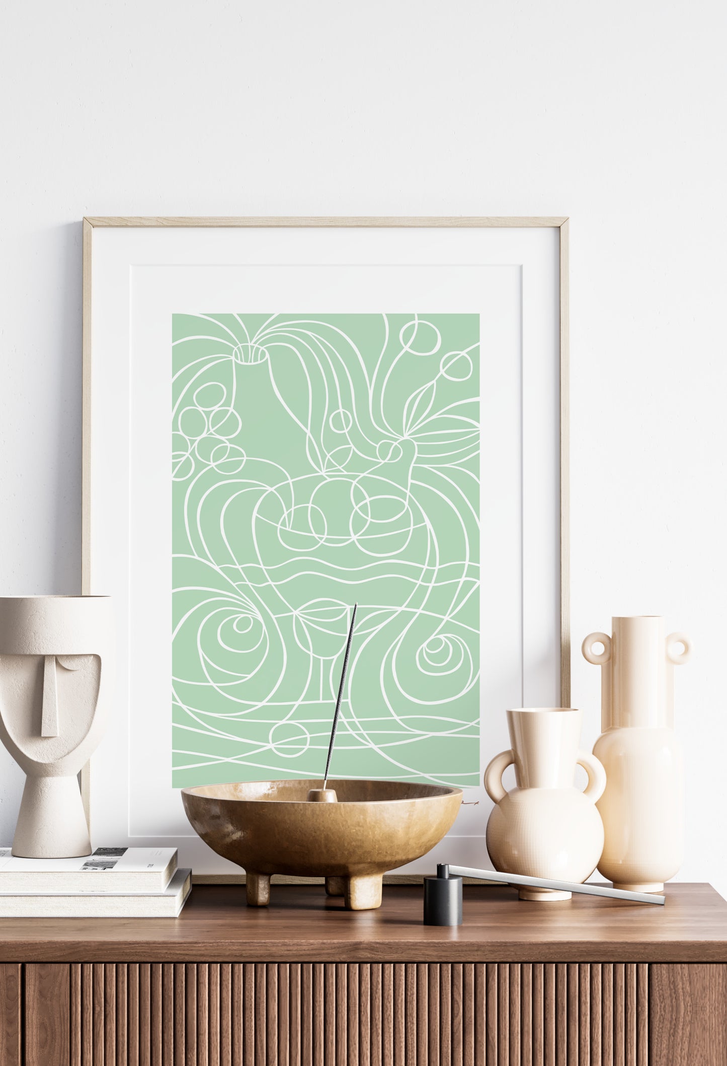 Fruit & Curves Pastel Green Art Print