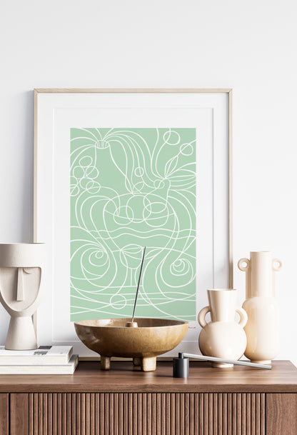 Fruit & Curves Pastel Green Art Print